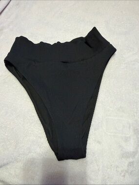aerie Black High-Cut Ribbed Bikini Bottom